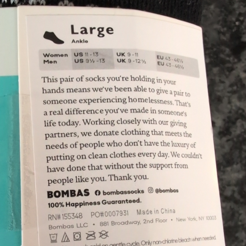 Bombas NWT Men's Classic Black Socks 4 Pack - Picture 6 of 8